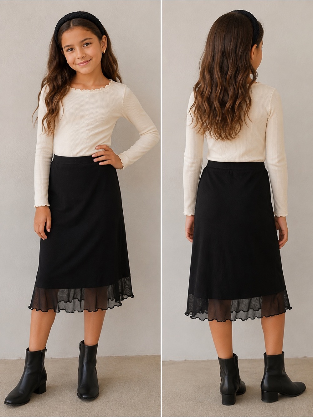 H&M Black Midi Skirt with Sheer Ruffle Hem
EXACTLY AS PICTURED ❤️